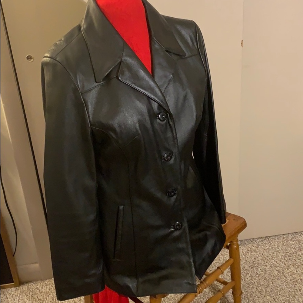 Wilsons Leather black leather car coat